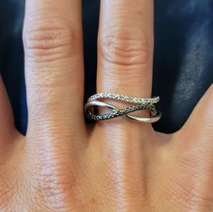 Sterling Silver diamond and black diamond ring.